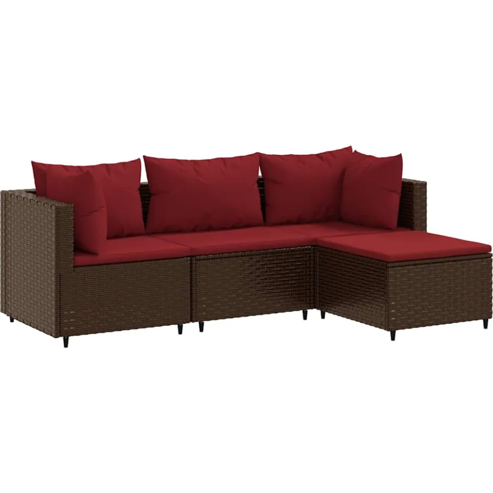 vidaXL 4-delige Loungeset met kussens poly rattan bruin, foto 3