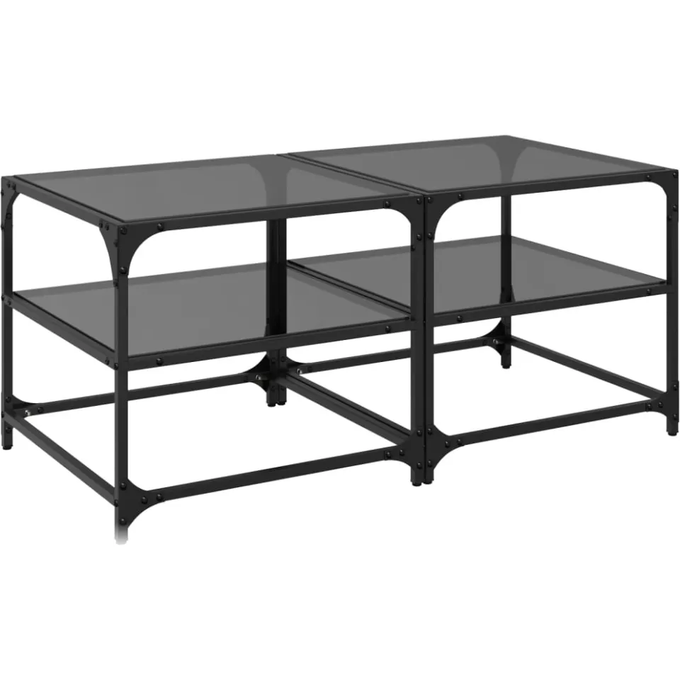vidaXL Salontafels 2 st met zwart glazen blad 50x50x45 cm staal, foto 3