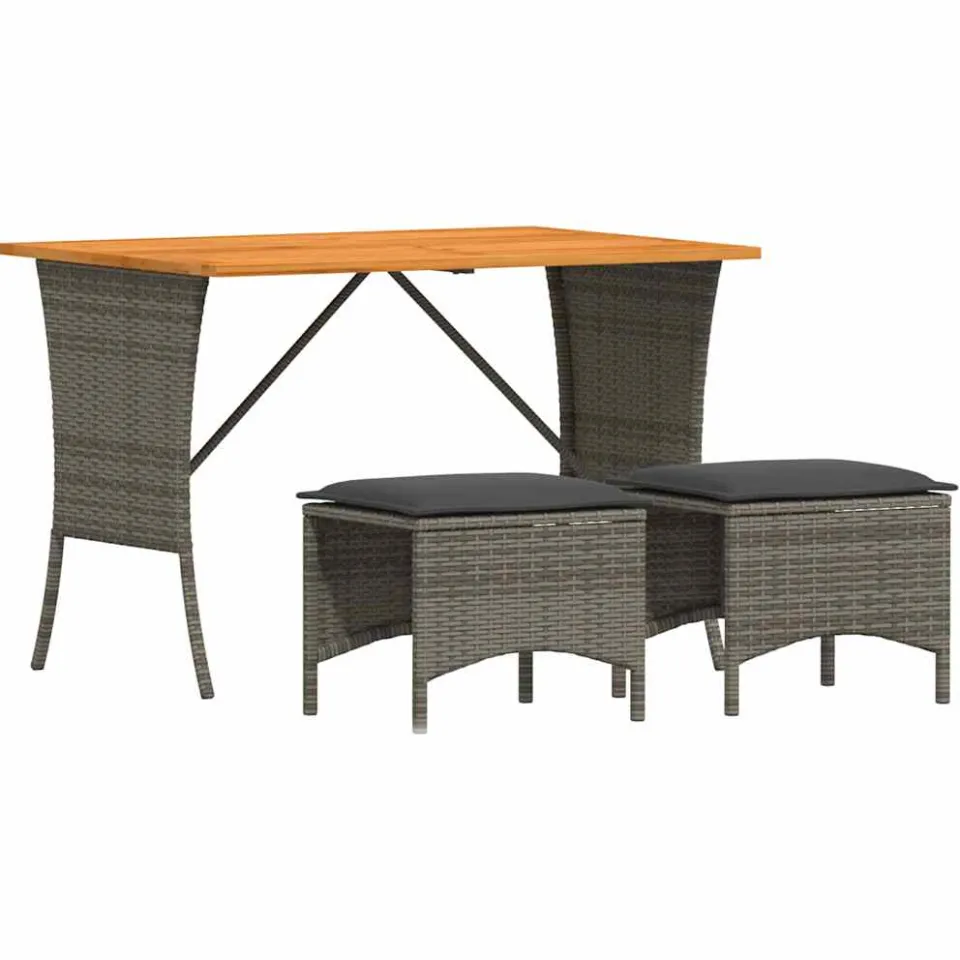 vidaXL 3-delige Tuinset met kussens poly rattan grijs