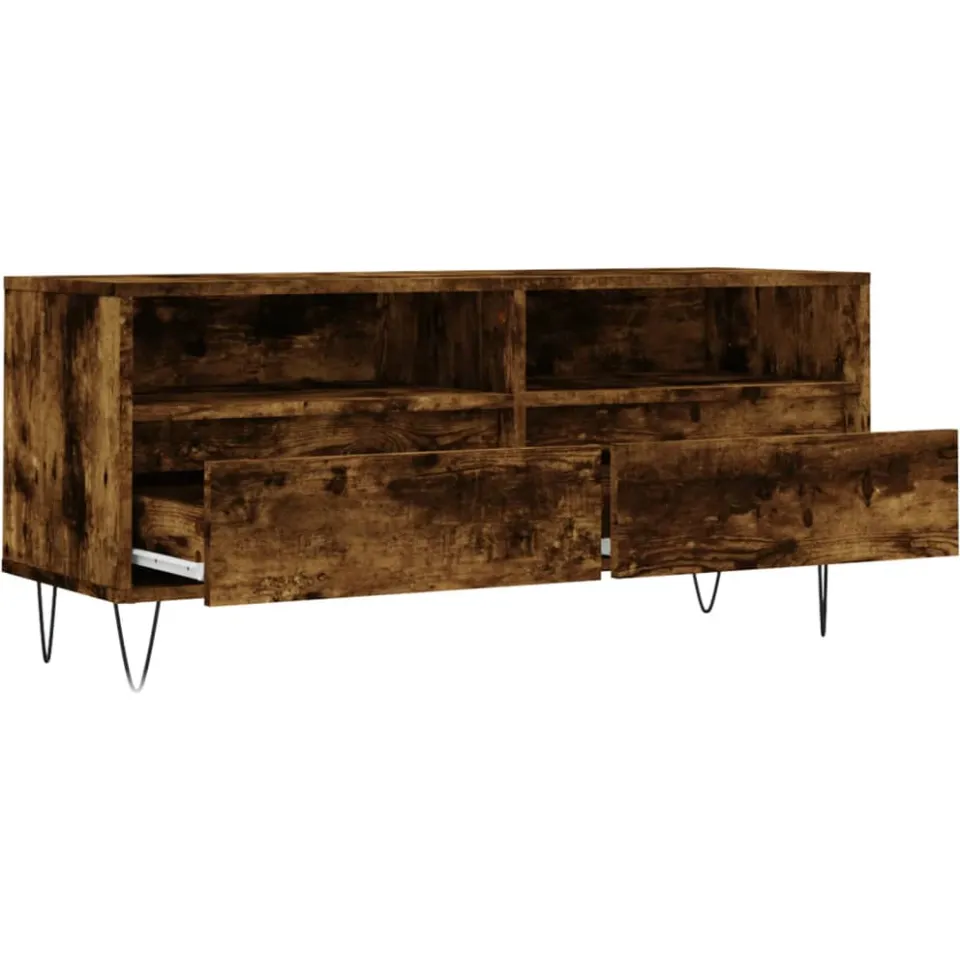vidaXL Tv-meubel 100x34,5x44,5 cm bewerkt hout gerookt eikenkleurig, foto 4