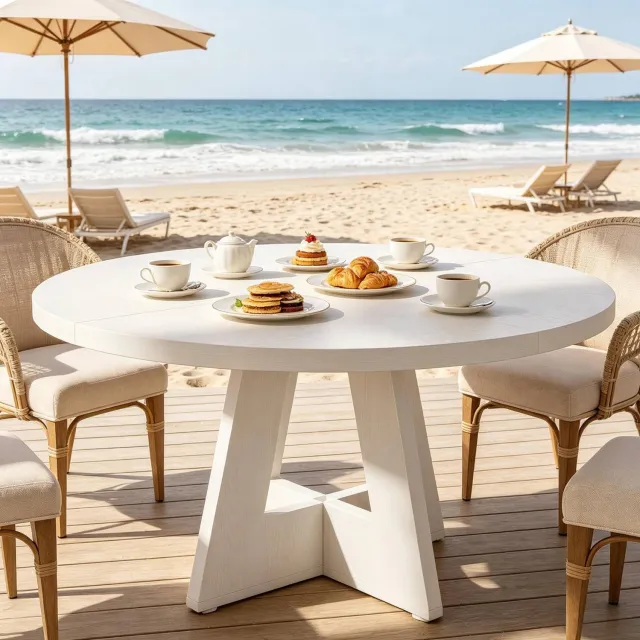 CHICFURN Eettafel - 4 personen - Rond - Houten poten - Wit
