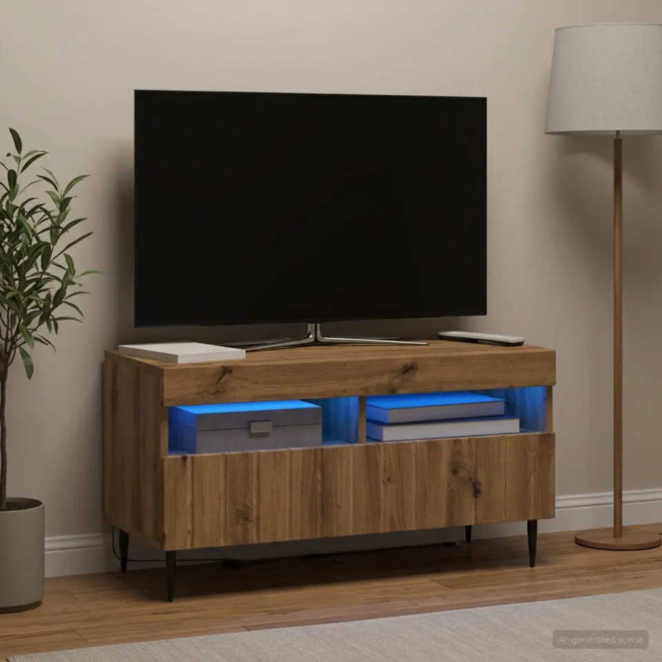 vidaXL LED tv-meubel ZWOLLE 81 x 35 x 43 cm Artisanaal eiken, foto 4