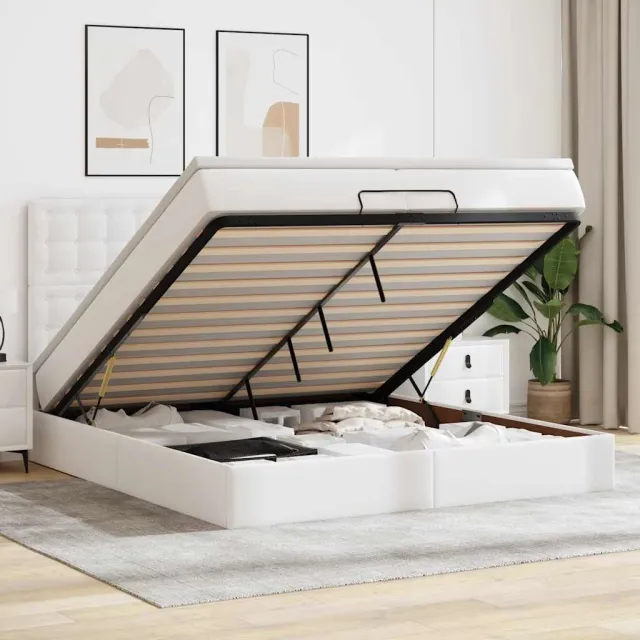 vidaXL Ottoman bed met matras 180x200cm kunstleer wit