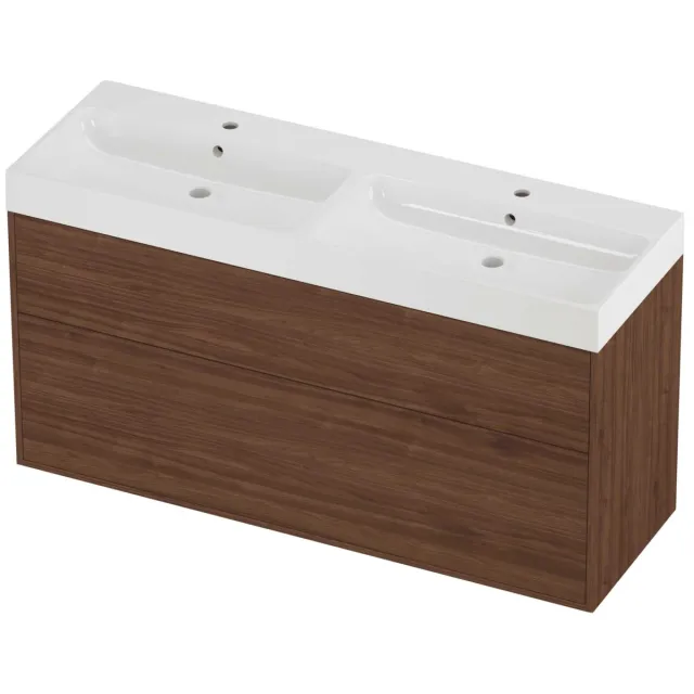 Proline Podium Badmeubelset Polystone Loft 2 Laden 140x46x75 cm Glans Wit Indian Walnut Houtlook