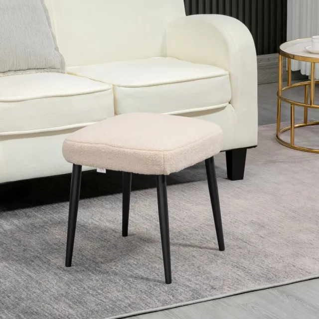 MEUNIQ voetenbankje vierkant 42 x 42 x 47 cm gestoffeerde zitkruk in beige met zachte kasjmierlook en stalen poten voor woonkamer of slaapkamer