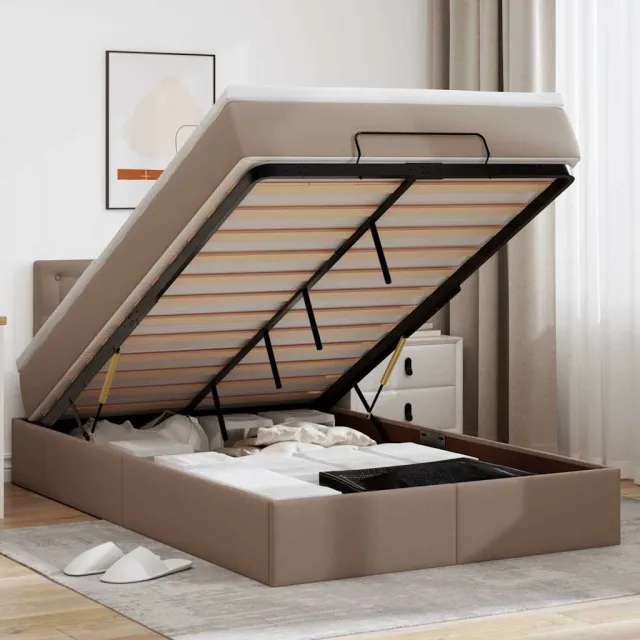 vidaXL Ottoman bed met matras 120x200cm kunstleer cappuccinokleurig Bruin