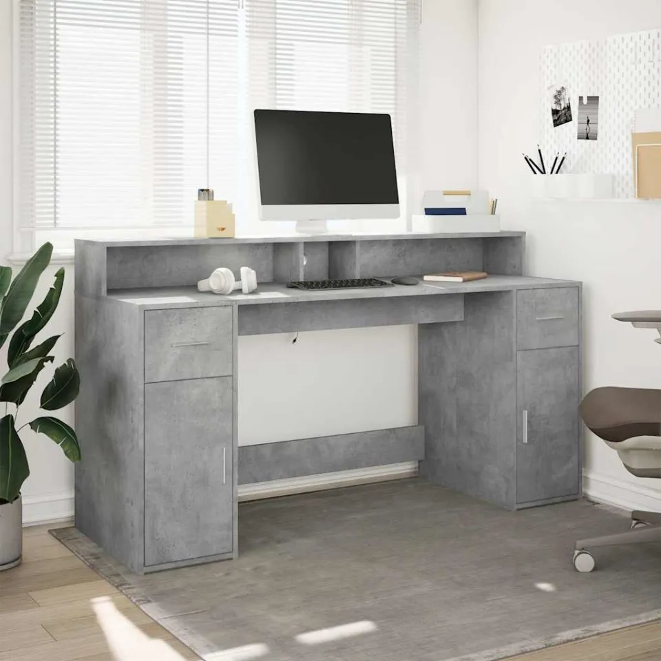 vidaXL Desk Betongrijs 160 x 55 x 91 cm Engineered Wood