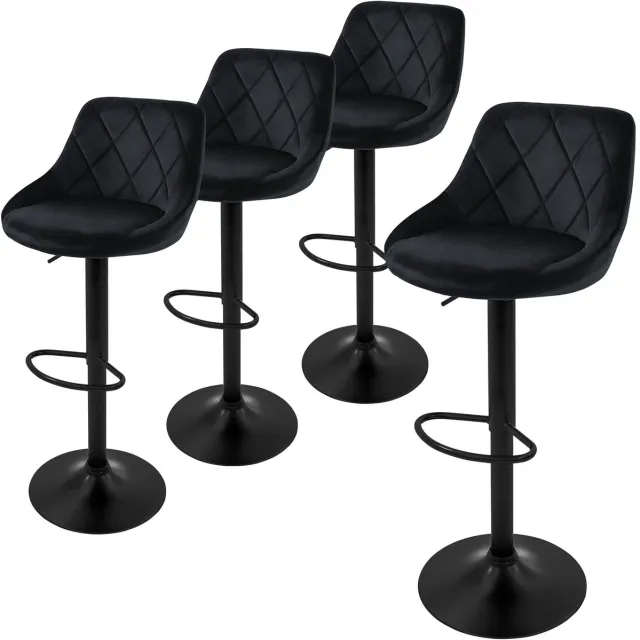 ml-design barkruk set van 4, fluwelen bekleding, zwart, met rugleuning en voetensteun, barkruk in hoogte verstelbaar 62-82 cm, 360° draaibaar, bistro kruk draaibare barkruk barstoelen