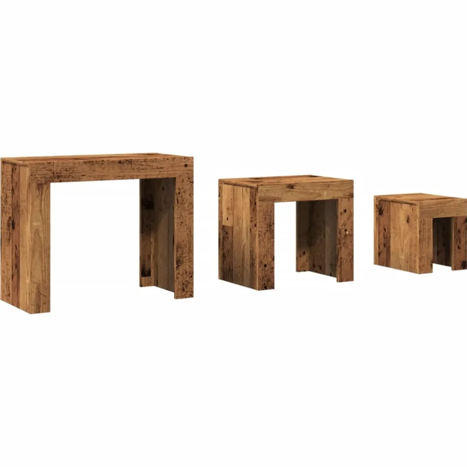 vidaXL 3-delige Tafeltjesset bewerkt hout oud houtkleurig Bruin
