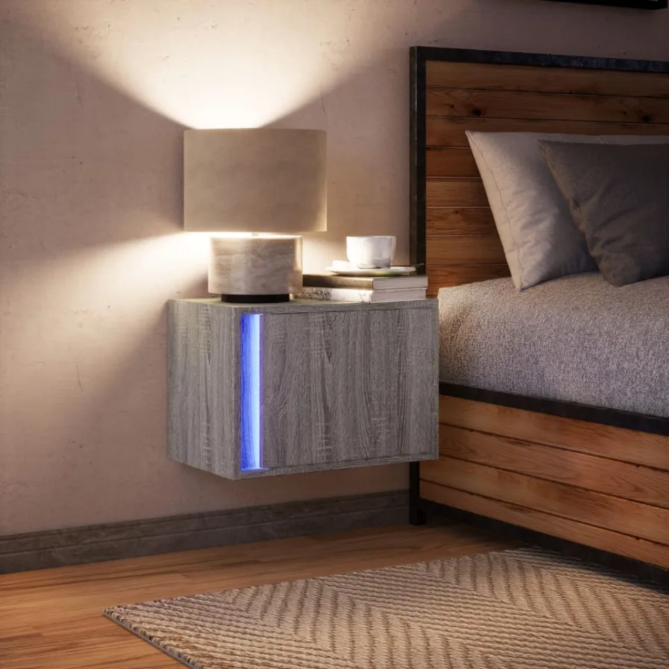 vidaXL Nachtkastje met LED's wandgemonteerd grijs sonoma eikenkleurig, foto 4