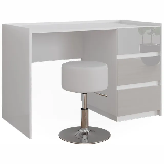 Vicco Kaptafel Marla, Wit Hoogglans, 120 cm zonder spiegel, met kruk