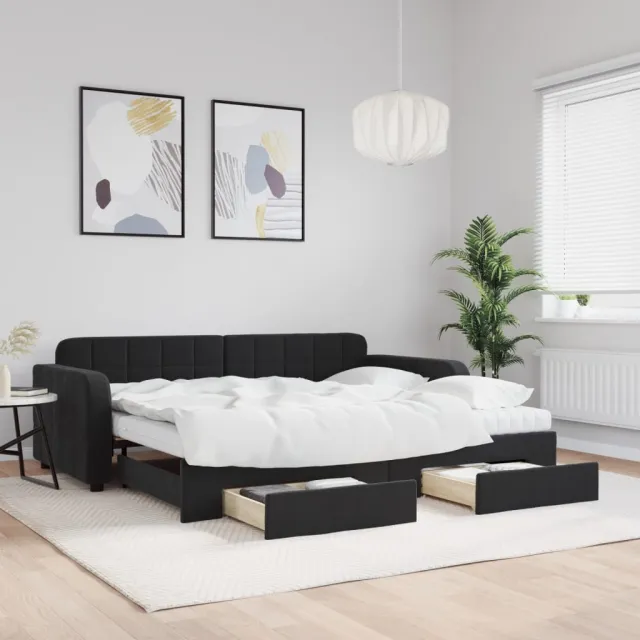 vidaXL Slaapbank met onderschuifbed en lades 90x190 cm fluweel zwart