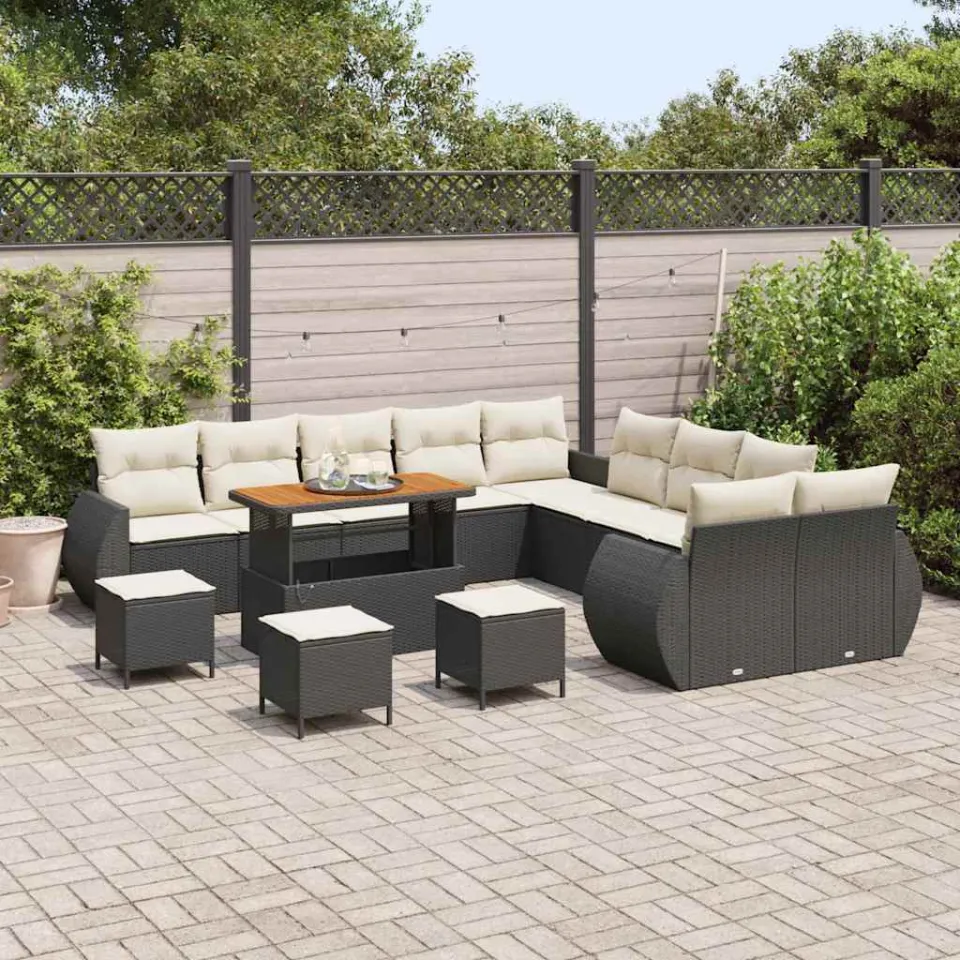 vidaXL Tuinbankenset 14 st Zwart poly rattan, foto 3