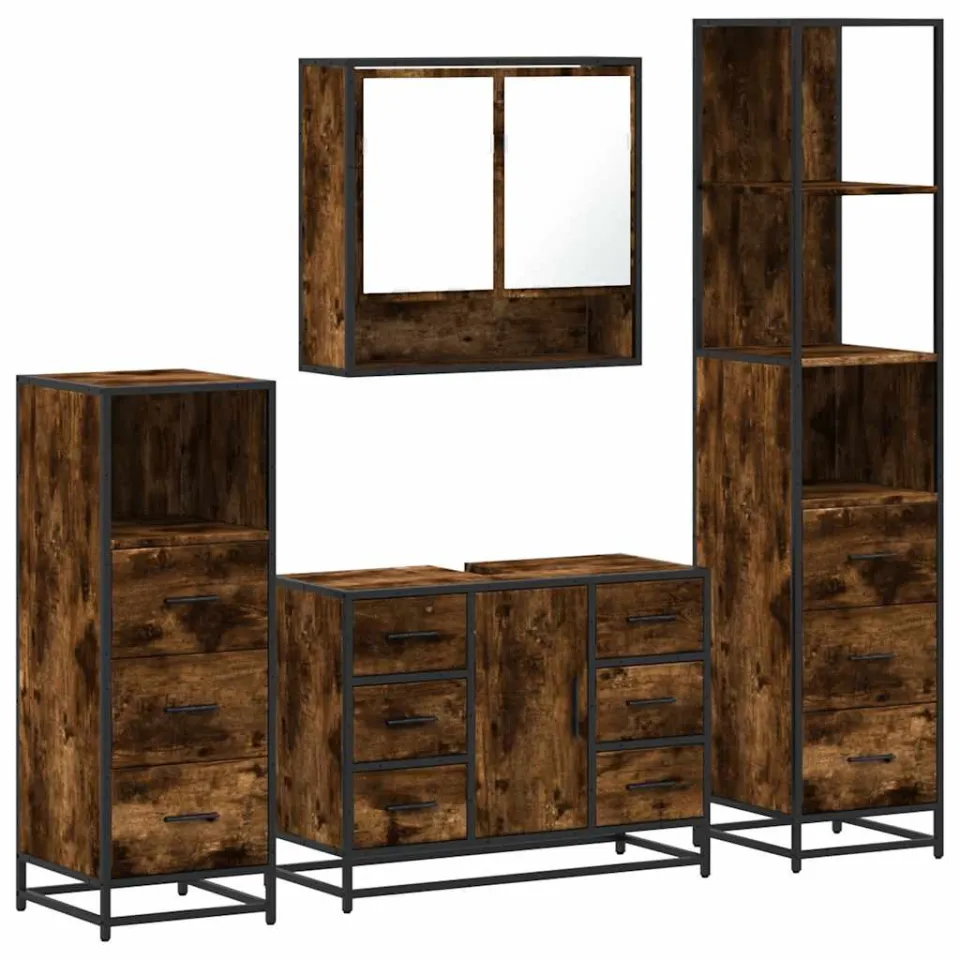 vidaXL 4-delige Badkamermeubelset bewerkt hout gerookt eikenkleurig, foto 3
