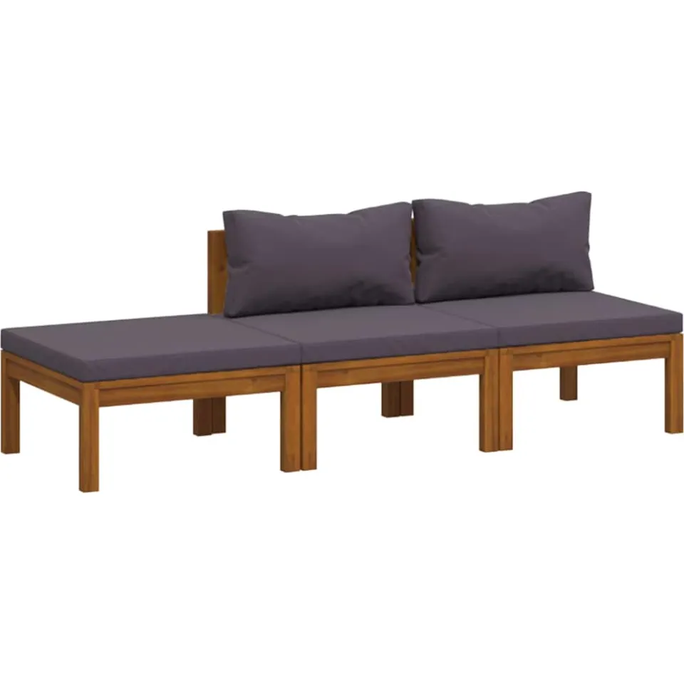 vidaXL 3-delige Loungeset met kussens massief acaciahout grijs, foto 3