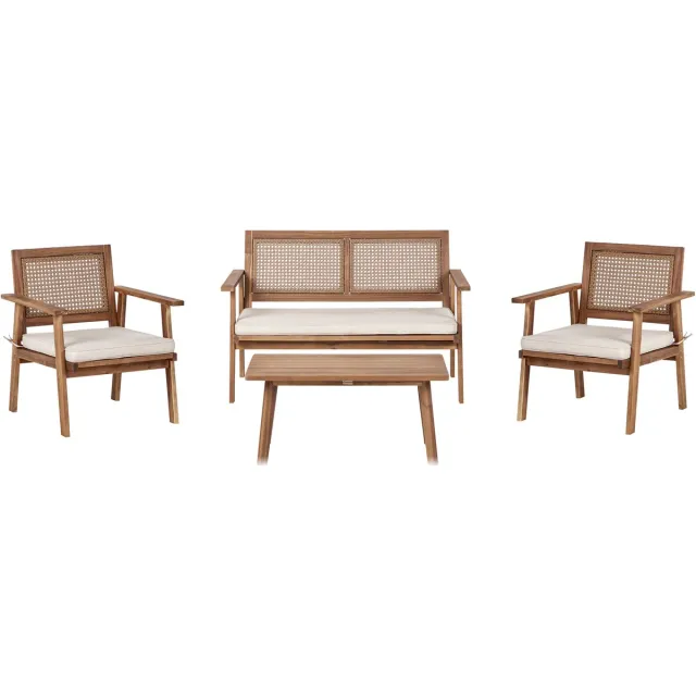 Beliani ARENELLA - Loungeset 4-zits - Lichtbeige - Acaciahout Bruin