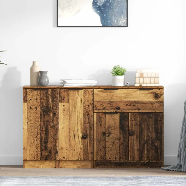 vidaXL Dressoir 3 st Oud Hout 120 x 30 x 70 cm Bewerkt hout Bruin