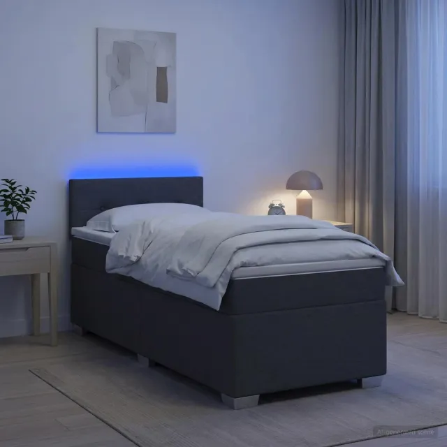 vidaXL Boxspring Bed met Matras en LED Donkergrijs Enkel Stof