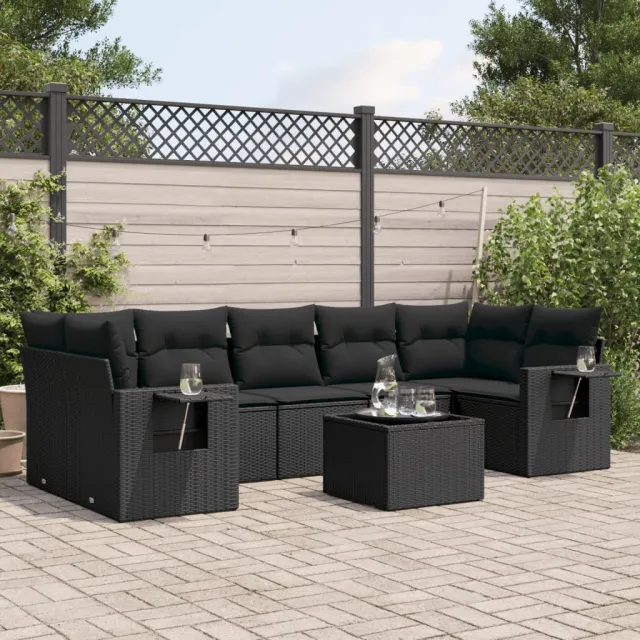 vidaXL 8-delige Loungeset met kussens poly rattan zwart, foto 2