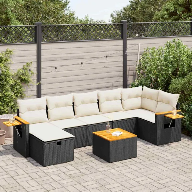 vidaXL 8-delige Loungeset met kussens poly rattan zwart, foto 2