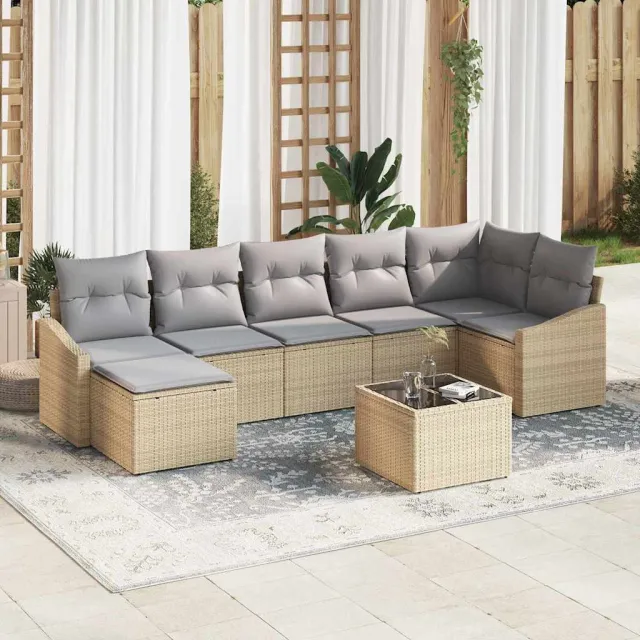 vidaXL Tuin Sofa Set 8 st Beige en Licht Grijs poly rattan