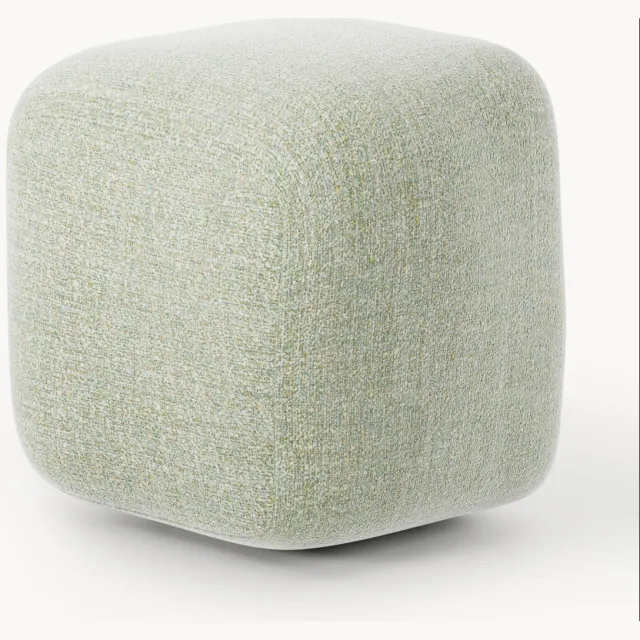 Westwing Collection Hoge bouclé poef Wolke Lichtgroen
