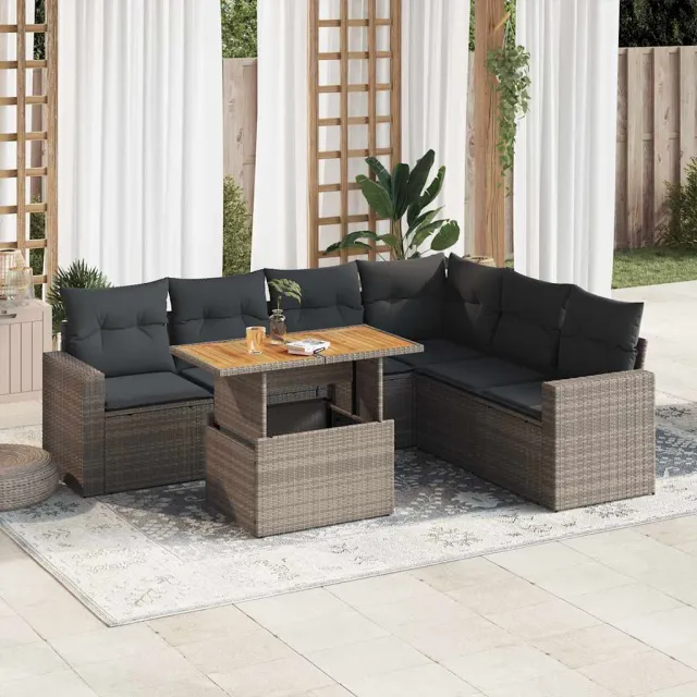 vidaXL 7-delige Loungeset met kussens poly rattan grijs, foto 2