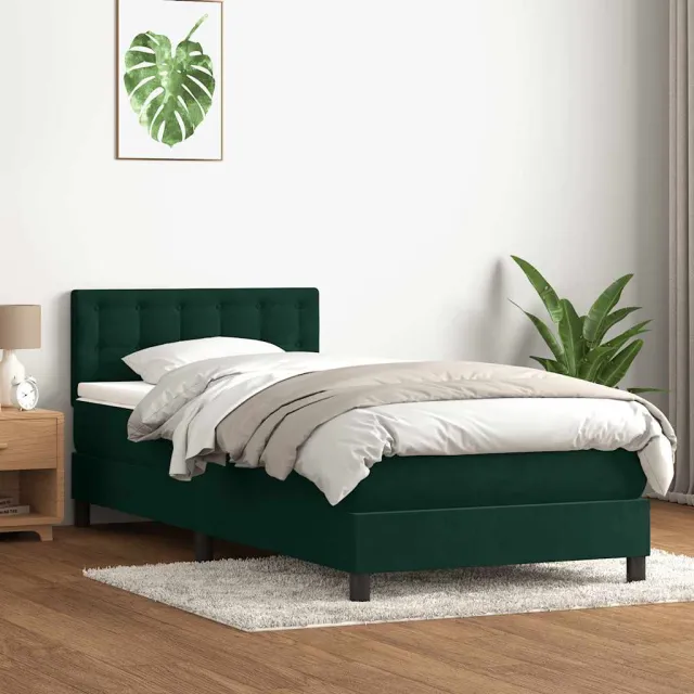 vidaXL Boxspring met matras fluweel donkergroen 80x220 cm groen