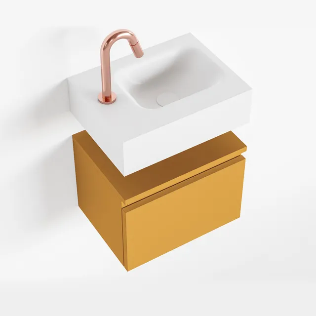 Mondiaz ANDOR 40cm toiletmeubel ocher. LEX 40cm wastafel talc rechts 1 kraangat
