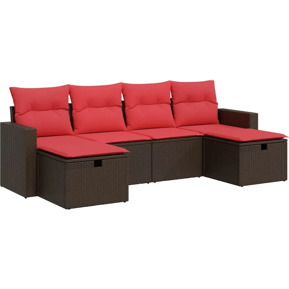 vidaXL 6-delige Loungeset met kussens poly rattan bruin, foto 3