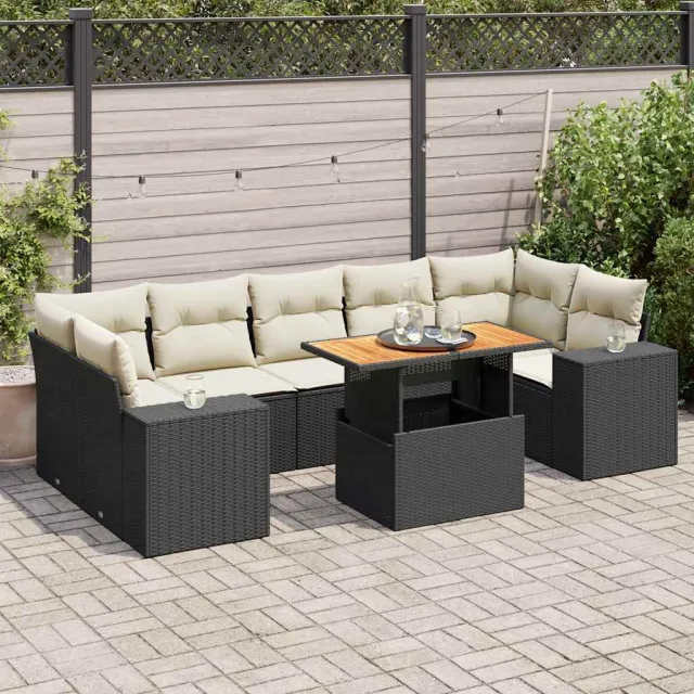 vidaXL 8-delige Loungeset met kussens poly rattan zwart, foto 2