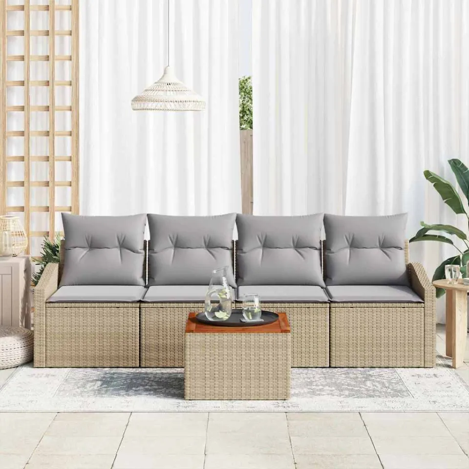 vidaXL Tuinbankenset 5 st Beige en Licht Grijs poly rattan, foto 3