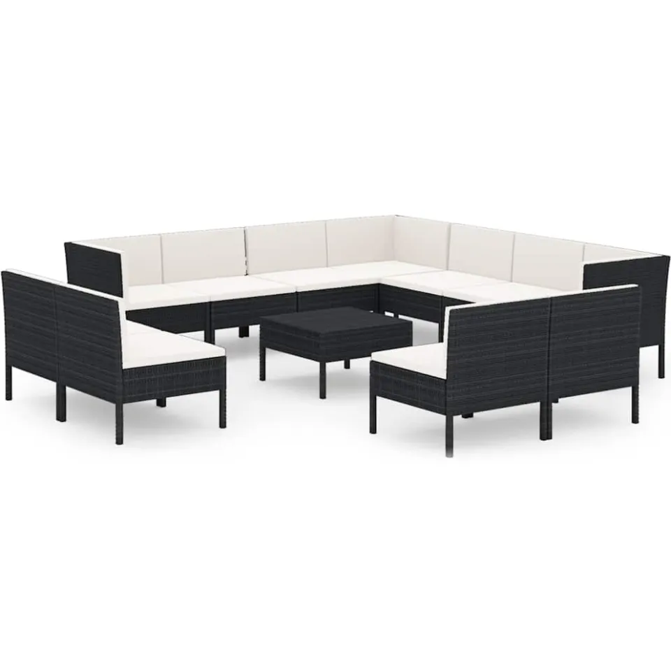vidaXL 12-delige Loungeset met kussens poly rattan zwart, foto 3