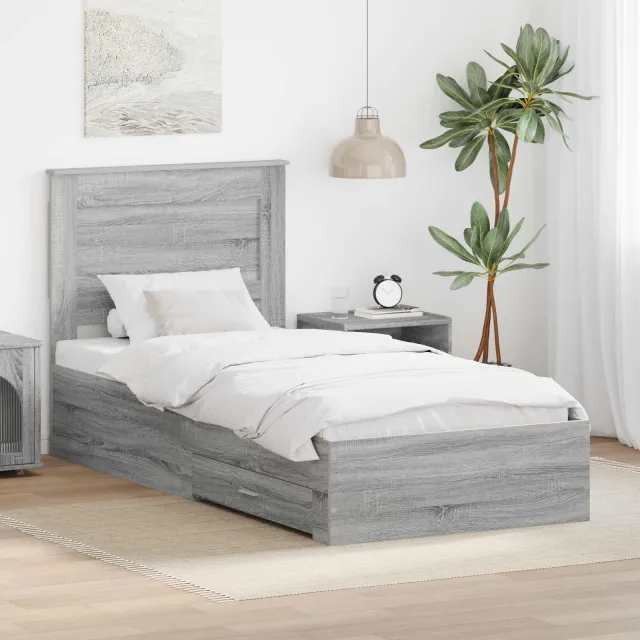 vidaXL Bedframe met lade Grijs Sonoma 100 x 200 cm Bewerkt hout