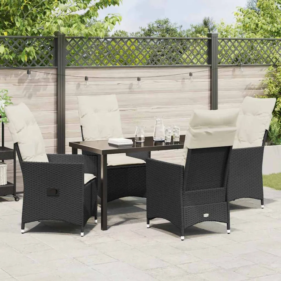vidaXL Tuin eettafelset 5 st Zwart poly rattan, foto 3
