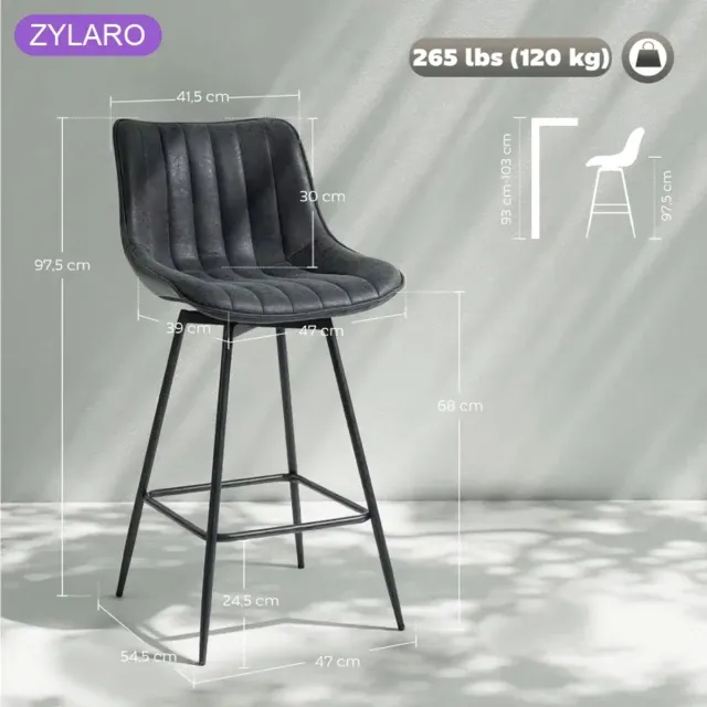 ZYLARO Barkruk - Set Van 2 - 68 cm - Draaibare Tegenkrukken Met Rugleuning - Voor Keukeneiland En Eetkamer - Zwart