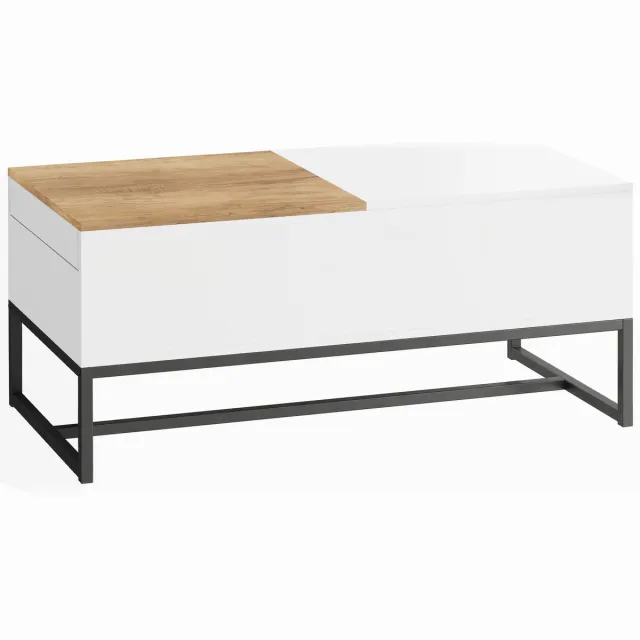Homona Salontafel met verschuifbaar blad en opbergruimte - 100 x 50 x 45 cm - Wit/Eiken