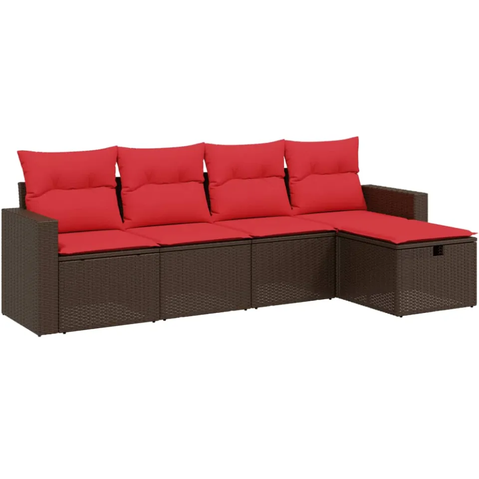 vidaXL 5-delige tuinbankset met kussens, bruin polyrotan, foto 3
