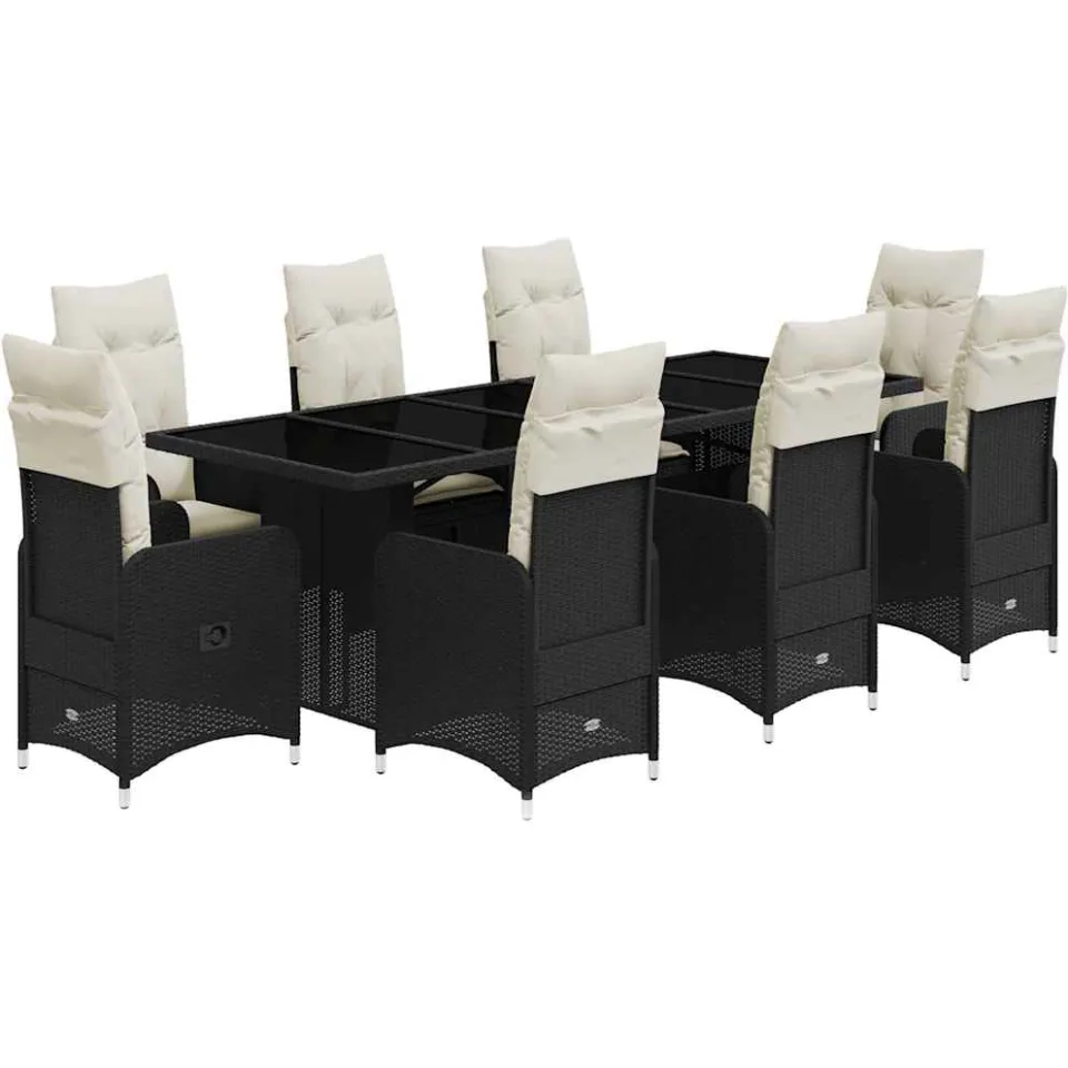 vidaXL 9-delige Bistroset met kussens poly rattan zwart, foto 3