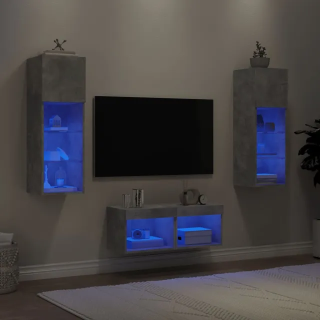 vidaXL 4-delige tv-wandmeubelset met LED-verlichting betongrijs grijs, foto 2