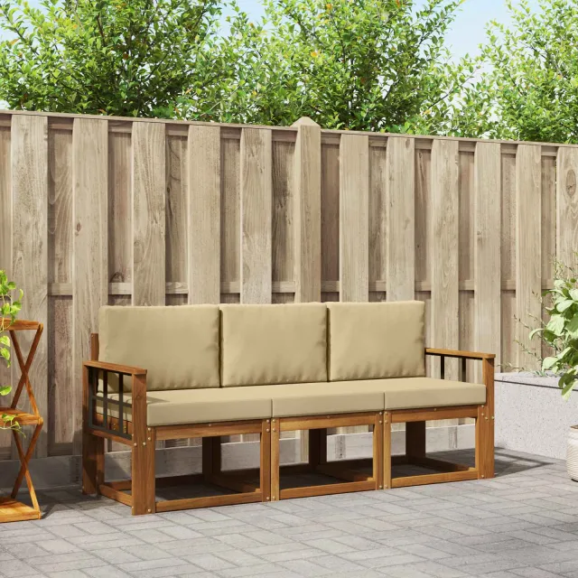 vidaXL Buiten bankenset 3 st 3-zits Natuurlijk en Beige
