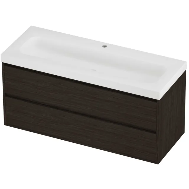 Proline Haga Badmeubelset Polystone Mezza 1 Kraangat Greeploos 120x46x58 cm Mat White Mokka Oak Eiken
