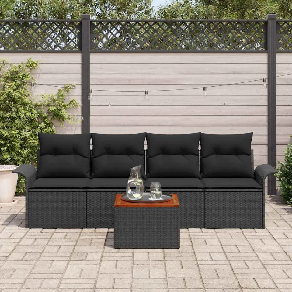 vidaXL Tuinbankenset 5 st Zwart poly rattan, foto 2