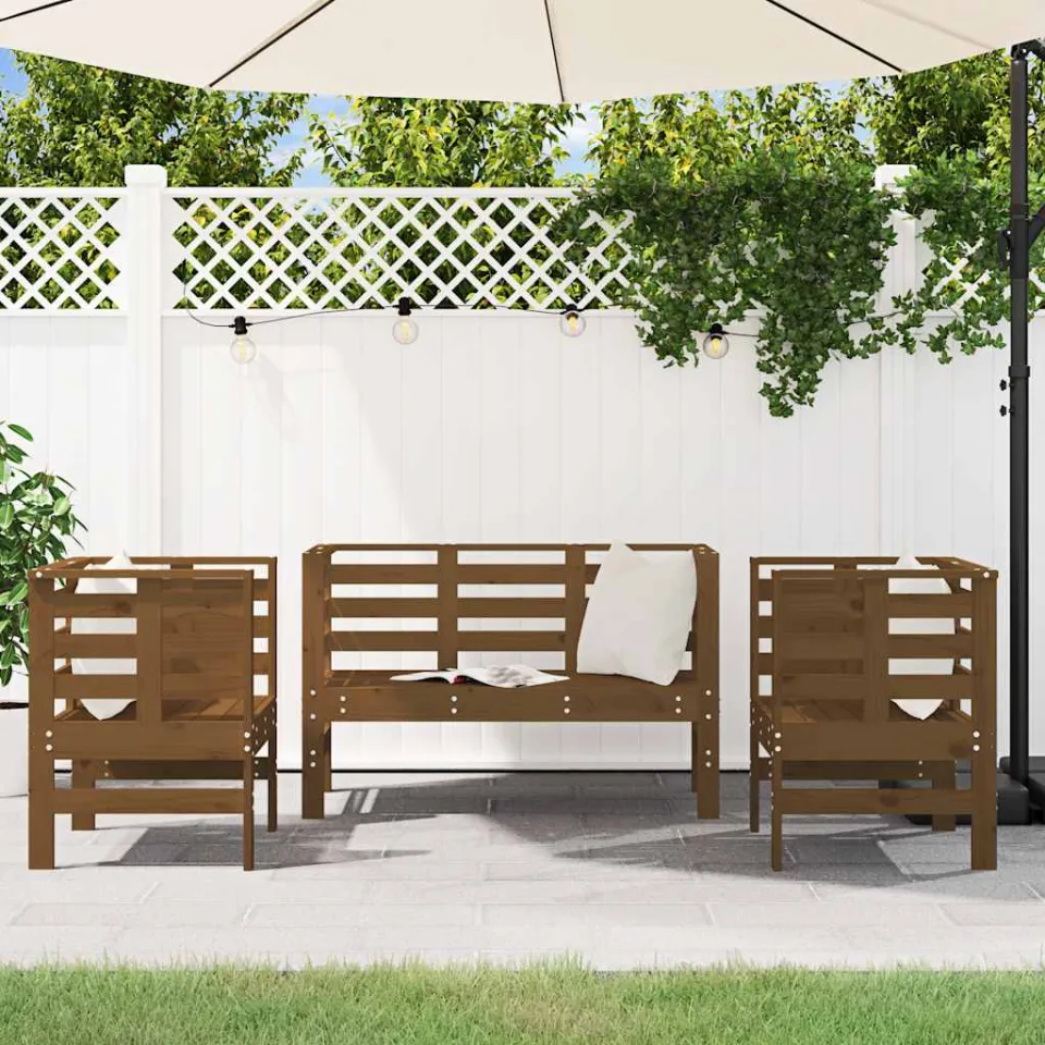 vidaXL 3-delige Loungeset massief grenenhout honingbruin bruin, foto 3