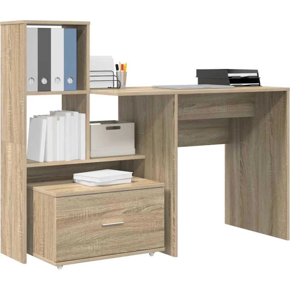 vidaXL Bureau Sonoma Eiken Bewerkt hout 131,5 x 50 x 106,5 cm Bruin