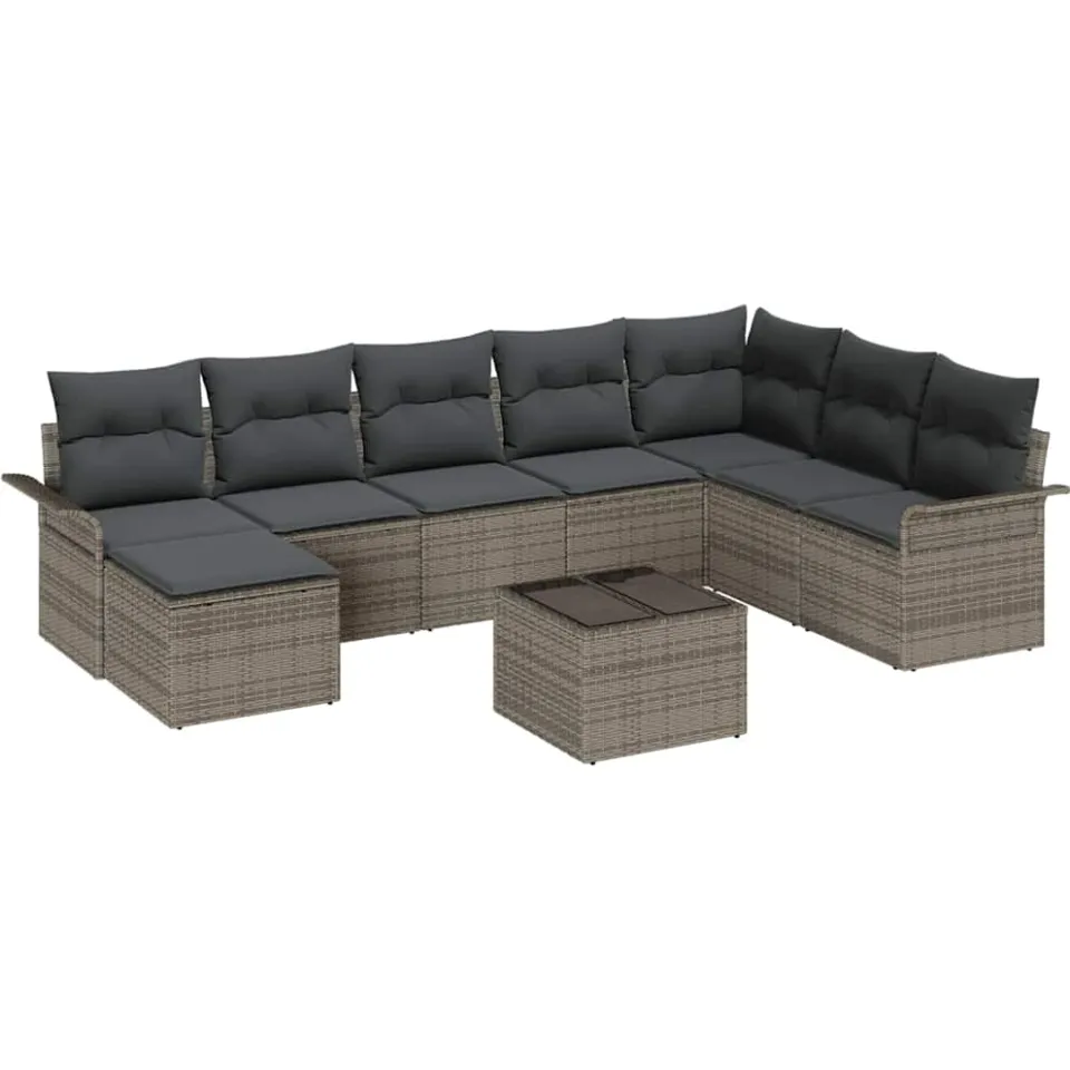 vidaXL Tuin Sofa Set 9 st Zwart Poly riet Grijs