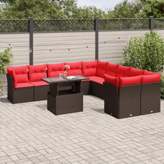 vidaXL 11-delige tuinbankset met kussens, bruin polyrotan, foto 2