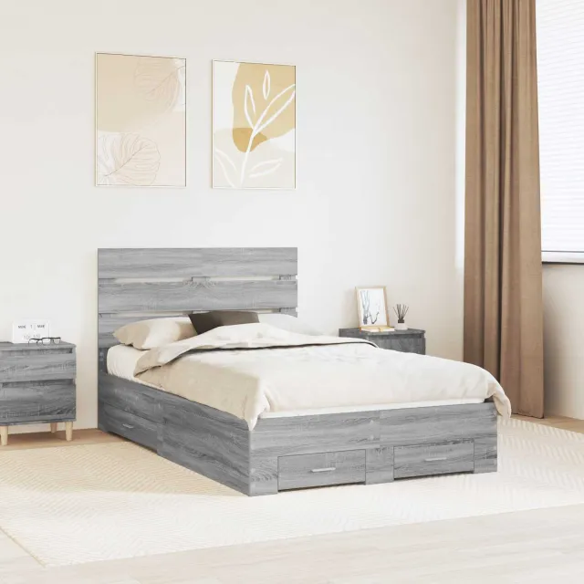 vidaXL Bedframe met lade Grijs Sonoma 135 x 190 cm Bewerkt hout