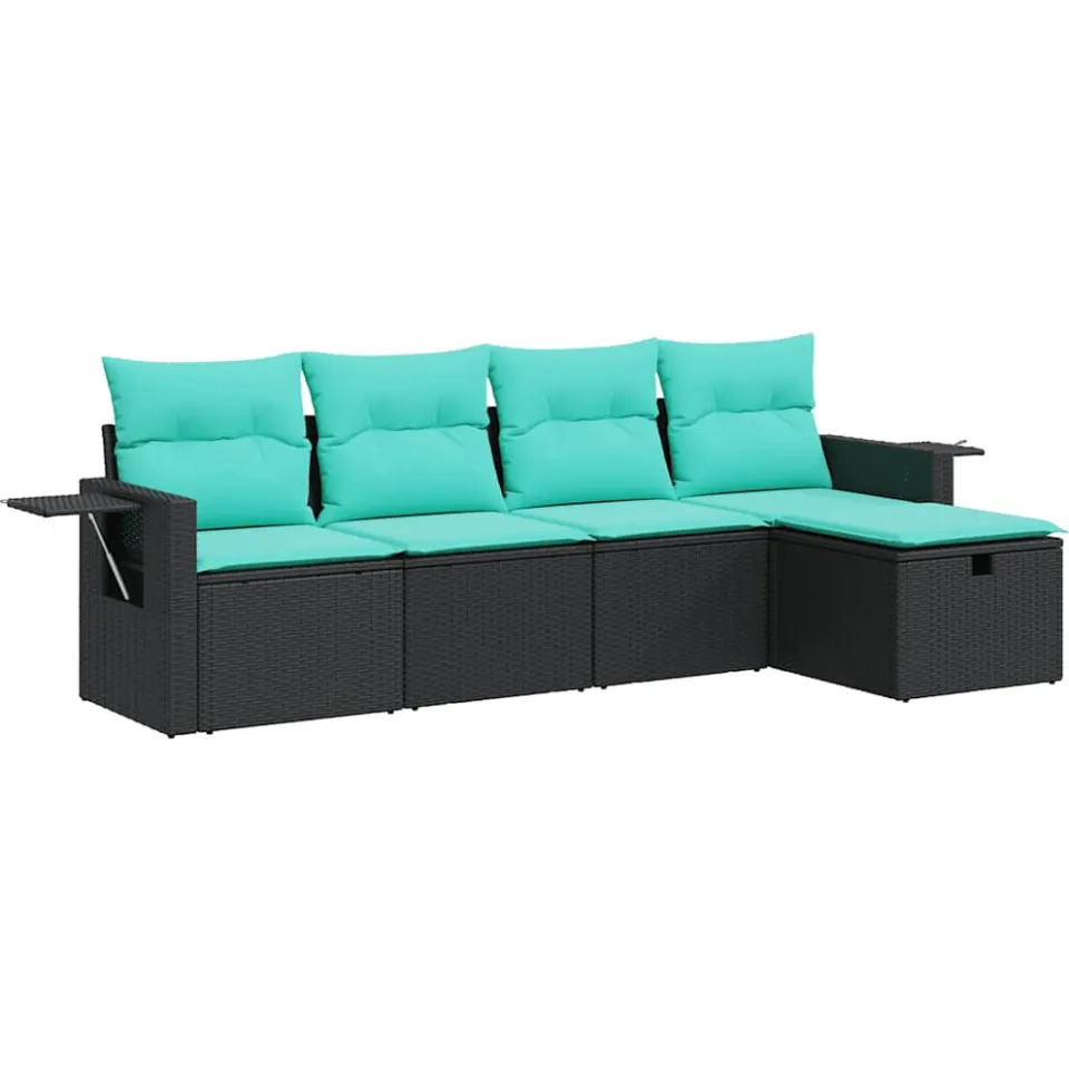 vidaXL 5-delige Loungeset met kussens poly rattan zwart, foto 3