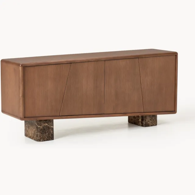 Westwing Collection Houten dressoir Tundra met poten van Emperador marmer Bruin
